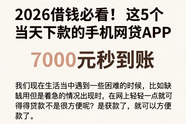 2026借钱必看!这5个当天下款的手机网贷APP,7000元秒到账