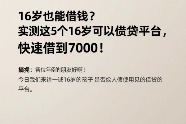 16岁也能借钱？实测这5个16岁可以借贷的平台，快速借到7000！