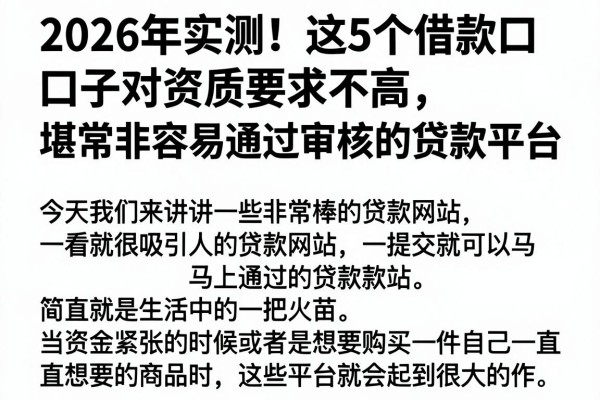 2026年实测！这5个借款口子对资质要求不高，堪称非常容易通过审核的贷款平台