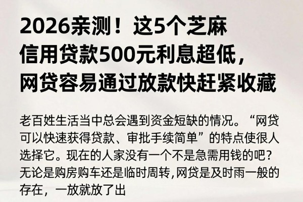 2026亲测!这5个芝麻信用贷款500元利息超低,网贷容易通过放款快赶紧收藏