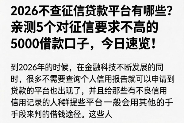 2026不查征信贷款平台有哪些？亲测5个对征信要求不高的5000借款口子，今日速览！