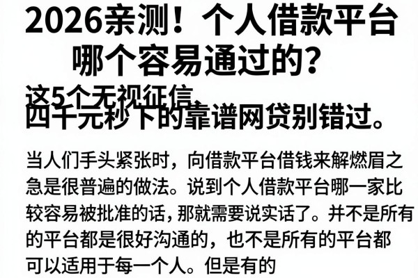 2026亲测!个人借款平台哪个容易通过的?这5个无视征信、四千元秒下的靠谱网贷别错过