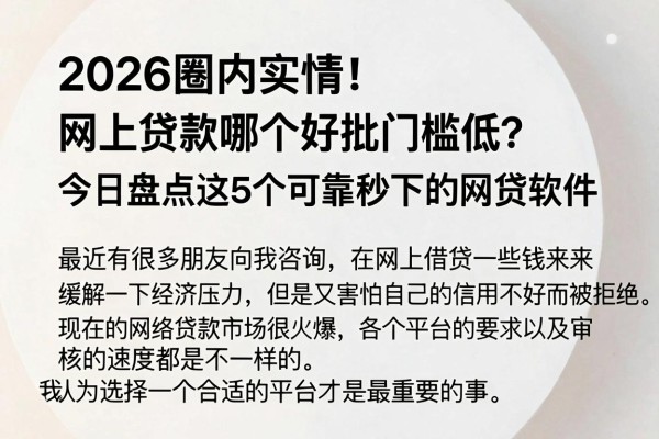 2026圈内实情!网上贷款哪个好批门槛低?今日盘点这5个可靠秒下的网贷软件