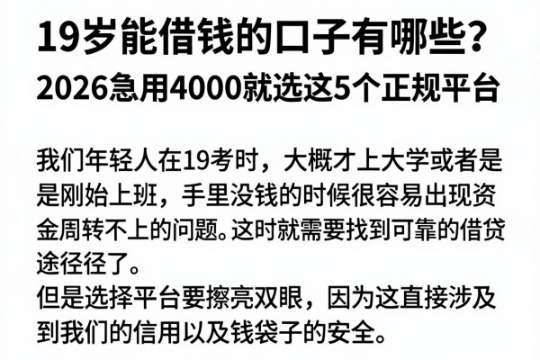 19岁能借钱的口子有哪些?2026急用4000就选这5个正规平台
