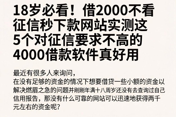 18岁必看!借2000不看征信秒下款网站实测,这5个对征信要求不高的4000借款软件真好用