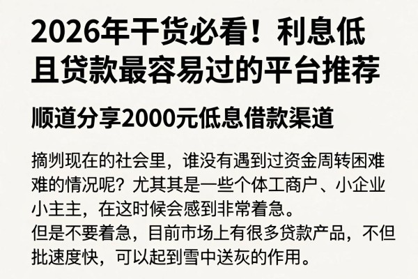 2026年干货必看!利息低且贷款最容易过的平台推荐,顺道分享2000元低息借款渠道