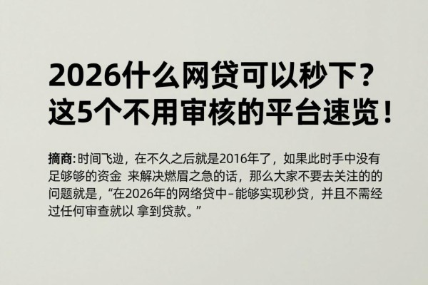 2026什么网贷可以秒下?这5个不用审核的平台速览!