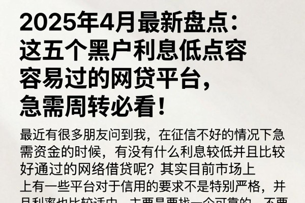 2025年4月最新盘点:这五个黑户利息低点容易过的网贷平台,急需周转必看!