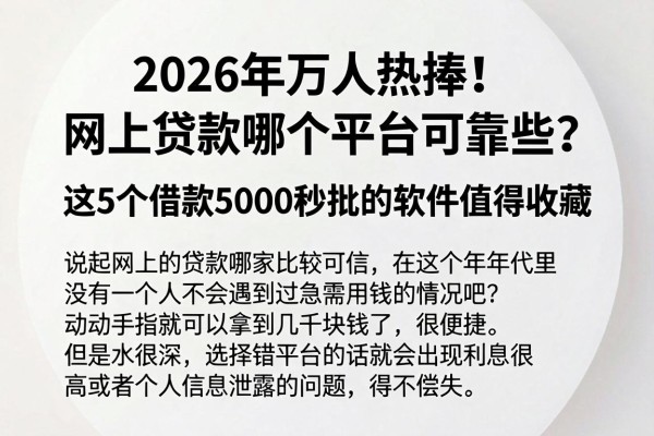 2026年万人热捧!网上贷款哪个平台可靠些?这5个借款5000秒批的软件值得收藏