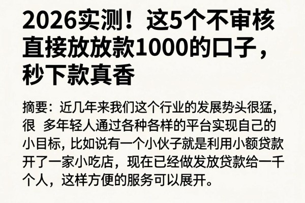 2026实测！这5个不审核直接放款1000的口子，秒下款真香
