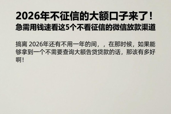 2026年不征信的大额口子来了!急需用钱速看这5个不看征信的微信放款渠道