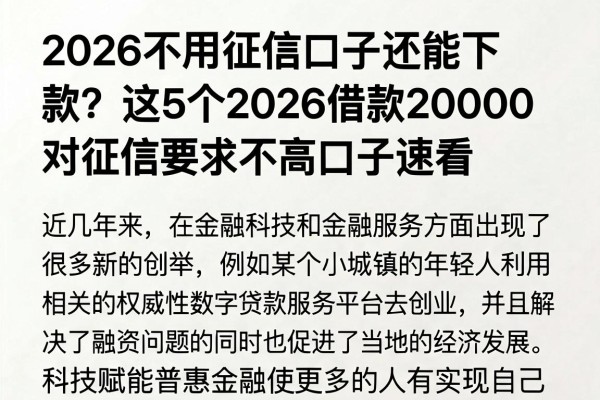 2026不用征信口子还能下款？这5个2026借款20000对征信要求不高口子速看