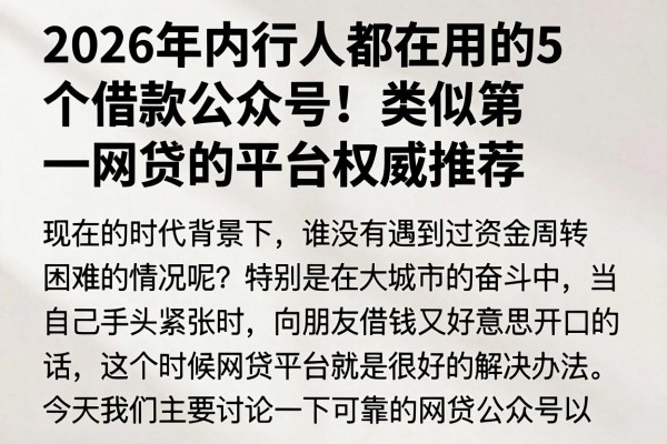 2026年内行人都在用的5个借款公众号!类似第一网贷的平台权威推荐