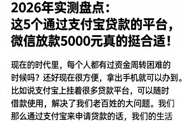 2026年实测盘点：这5个通过支付宝贷款的平台，微信放款5000元真的挺合适！