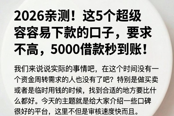 2026亲测!这5个超级容易下款的口子,要求不高,5000借款秒到账!