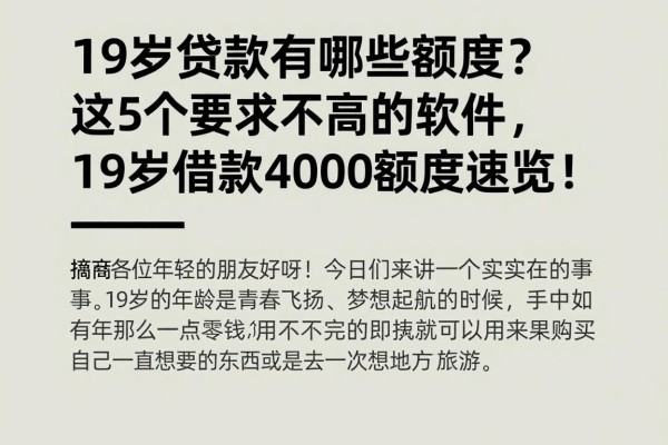 19岁贷款有哪些额度？这5个要求不高的软件，19岁借款4000额度速览！