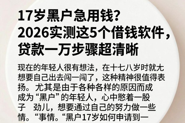 17岁黑户急用钱?2026实测这5个借钱软件,贷款一万步骤超清晰