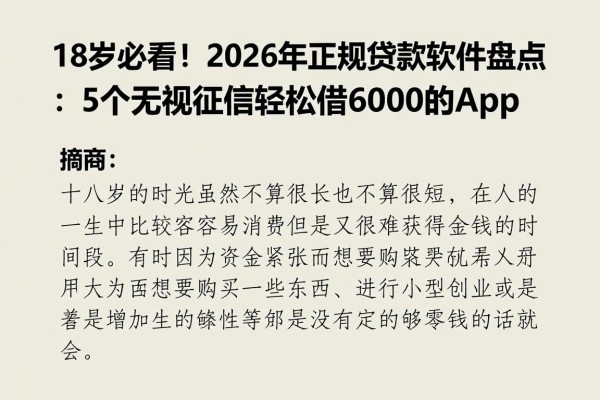 18岁必看!2026年正规贷款软件盘点:5个无视征信轻松借6000的App
