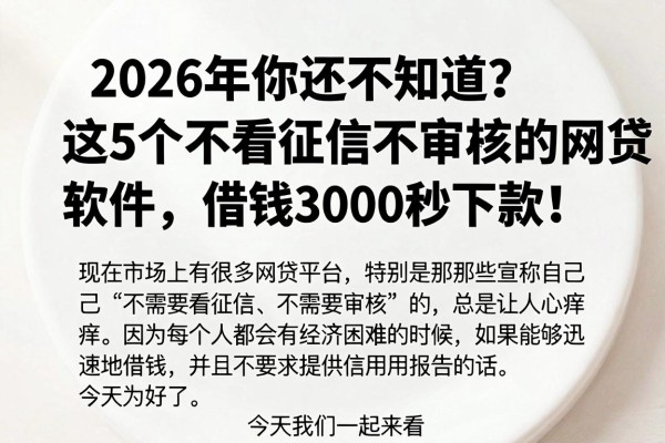 2026年你还不知道?这5个不看征信不审核的网贷软件,借钱3000秒下款!