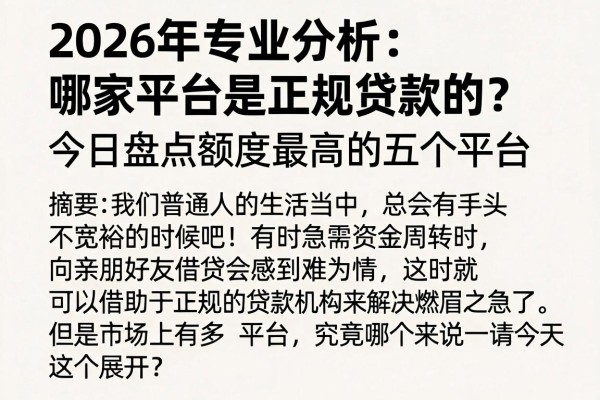 2026年专业分析:哪家平台是正规贷款的?今日盘点额度最高的五个平台