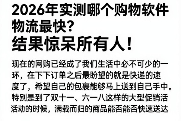 2026年实测哪个购物软件物流最快?结果惊呆所有人!