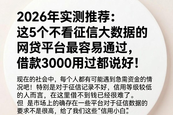2026年实测推荐:这5个不看征信大数据的网贷平台最容易通过,借款3000用过都说好!