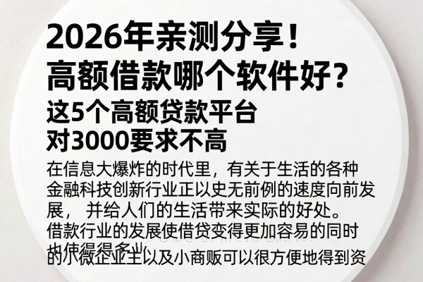 2026年亲测分享!高额借款哪个软件好?这5个高额贷款平台对3000要求不高