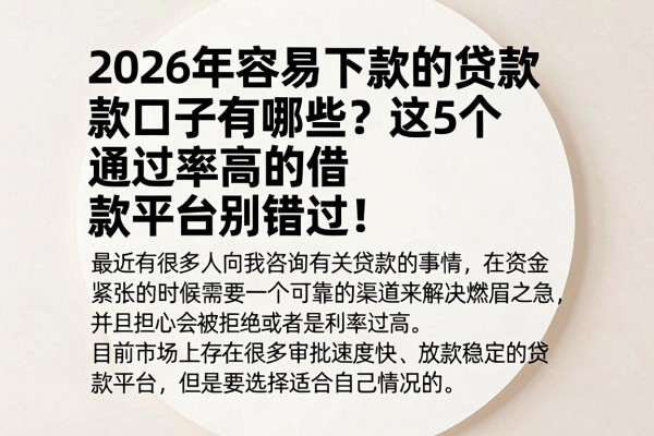 2026年容易下款的贷款口子有哪些?这5个通过率高的借款平台别错过!