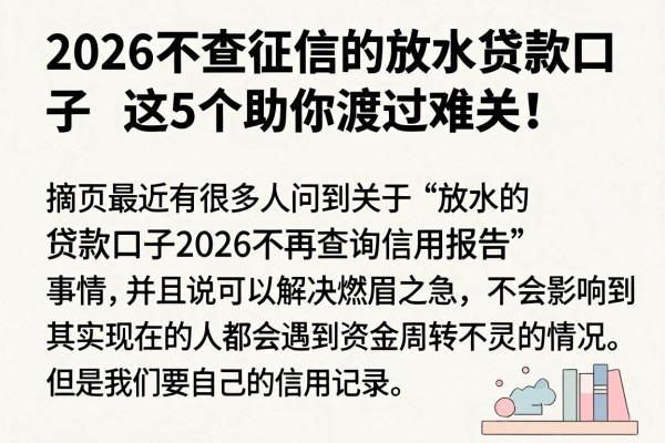 2026不查征信的放水贷款口子，这5个助你渡过难关！