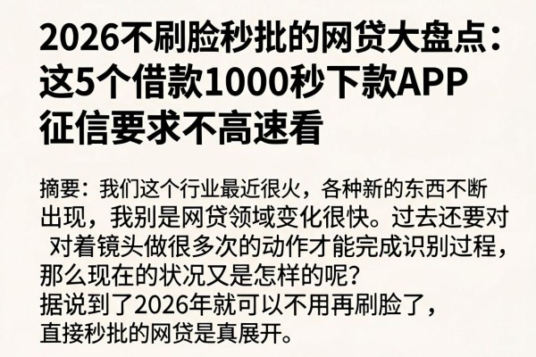 2026不刷脸秒批的网贷大盘点:这5个借款1000秒下款APP,征信要求不高速看