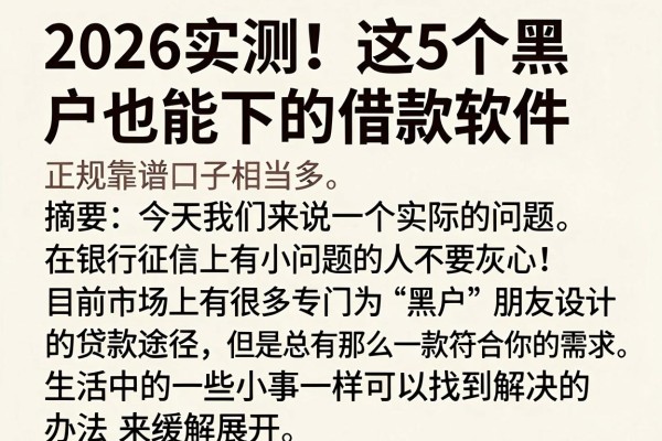 2026实测!这5个黑户也能下的借款软件,正规靠谱口子相当多