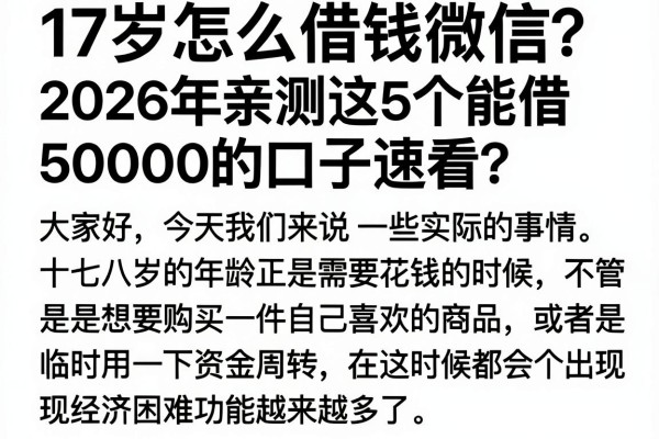 17岁怎么借钱微信?2026年亲测这5个能借50000的口子速看