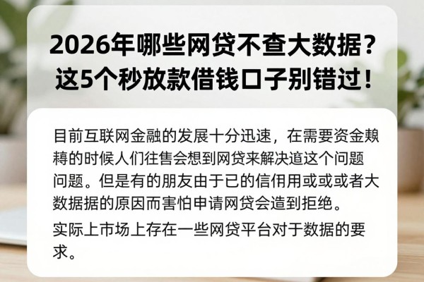 2026年哪些网贷不查大数据?这5个秒放款借钱口子别错过!