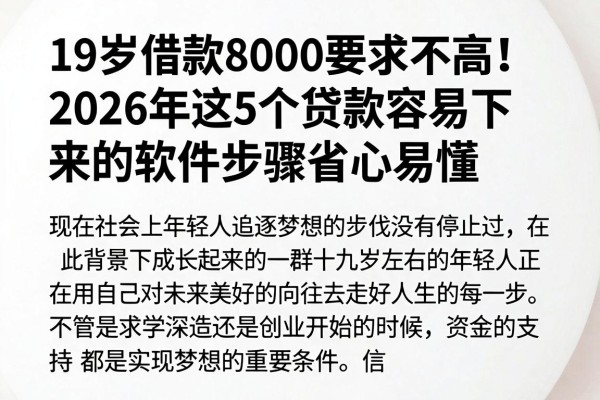 19岁借款8000要求不高！2026年这5个贷款容易下来的软件步骤省心易懂