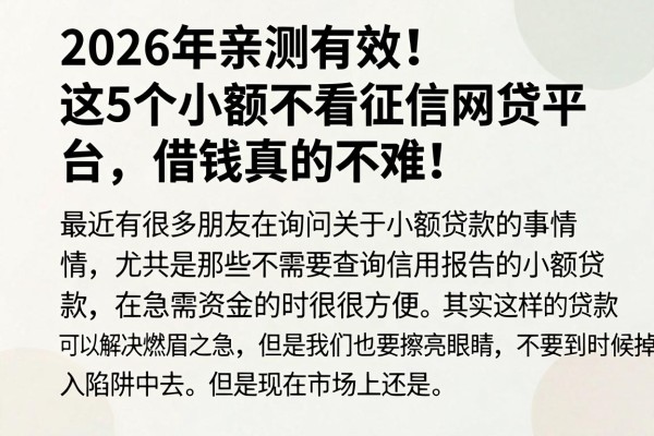 2026年亲测有效!这5个小额不看征信网贷平台,借钱真的不难