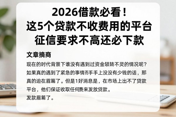 2026借款必看!这5个贷款不收费用的平台,征信要求不高还必下款