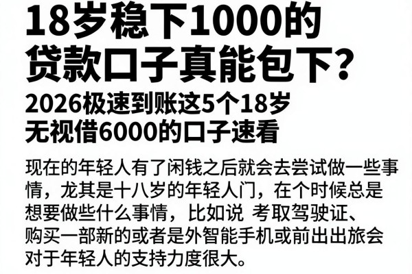 18岁稳下1000的贷款口子真能包下？2026极速到账这5个18岁无视借6000的口子速看