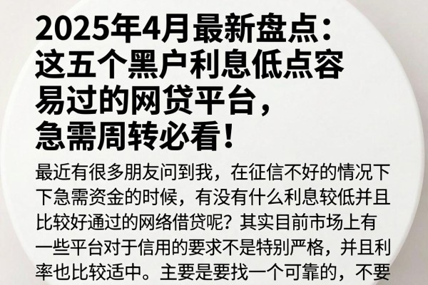 2025年4月最新盘点：这五个黑户利息低点容易过的网贷平台，急需周转必看！