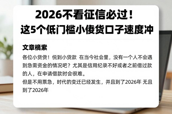 2026不看征信必过！这5个低门槛小额贷款口子速度冲！