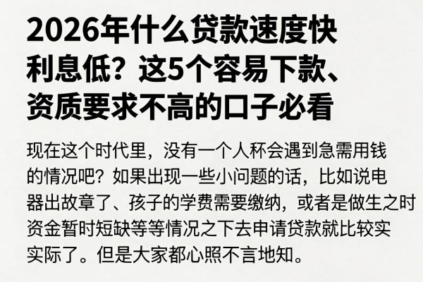 2026年什么贷款速度快利息低？这5个容易下款、资质要求不高的口子必看