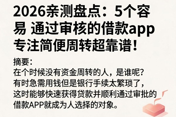 2026亲测盘点:5个容易通过审核的借款app,专注简便周转超靠谱!