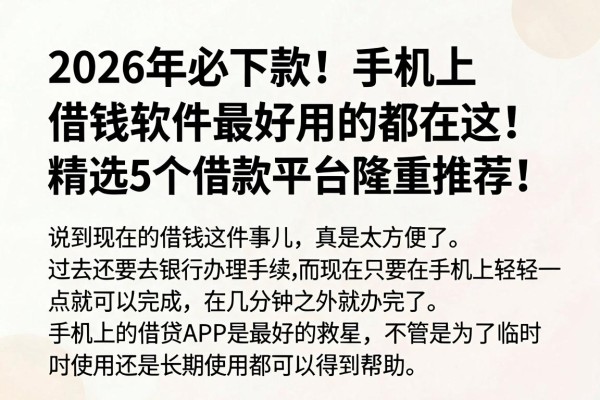 2026年必下款！手机上借钱软件最好用的都在这，精选5个借款平台隆重推荐！
