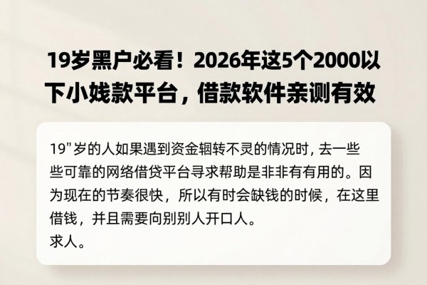 19岁黑户必看！2026年这5个2000以下小额贷款平台，借款软件亲测有效