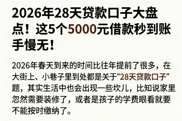 2026年28天贷款口子大盘点!这5个5000元借款秒到账,手慢无!