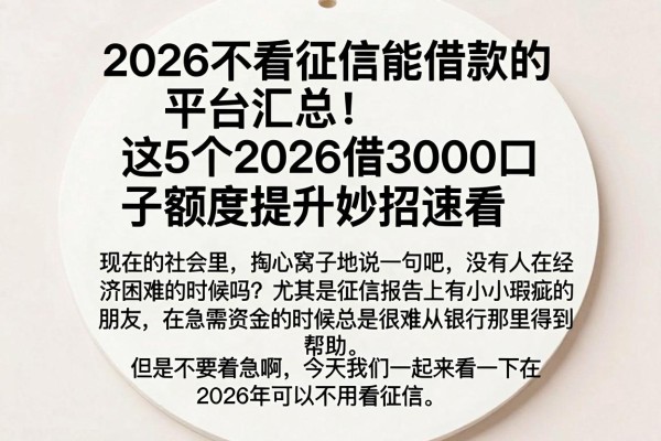 2026不看征信能借款的平台汇总！这5个2026借3000口子额度提升妙招速看