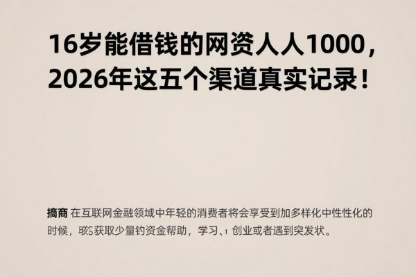 16岁能借钱的网贷人人1000,2026年这五个渠道真实记录!