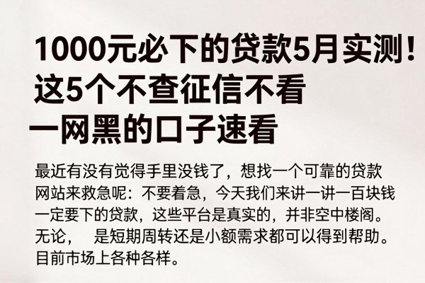 1000元必下的贷款5月实测!这5个不查征信不看网黑的口子速看