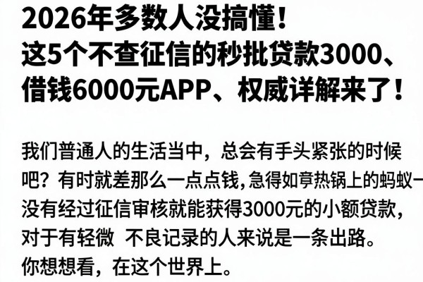 2026年多数人没搞懂!这5个不查征信的秒批贷款3000、借钱6000元APP,权威详解来了