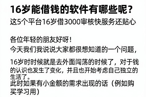 16岁能借钱的软件有哪些呢?这5个平台16岁借3000审核快服务还贴心