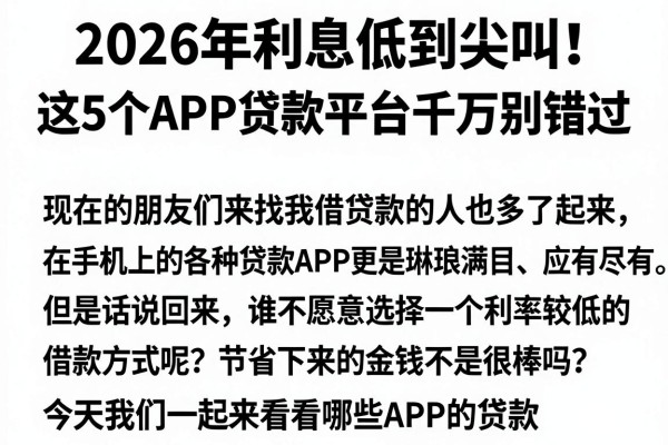2026年利息低到尖叫！这5个APP贷款平台千万别错过